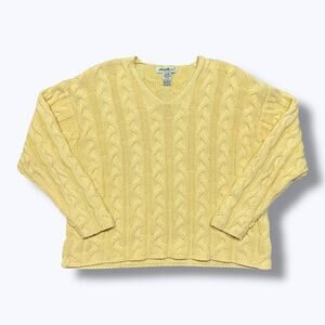 Vintage Cable Knit Sweater Eddie Bauer Petite Large Butter Yellow y2k